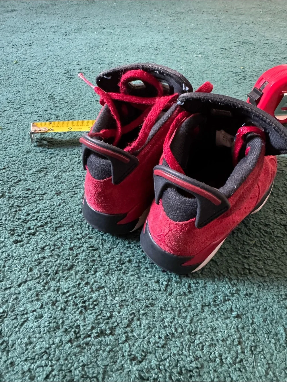 Nike Jordan Kids Red Suede Athletic Sneakers with Black Accents, Size 11C